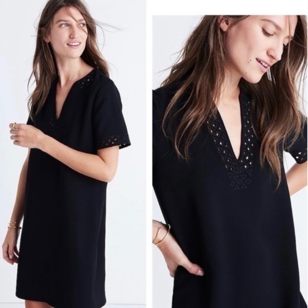 Madewell Black Ballad Short Sleeve Tunic Cutout Mini Dress